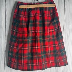 Vintage 1980s Pendleton Red Plaid Wool Skirt Pencil Skirt Women's Sz 8 Academia